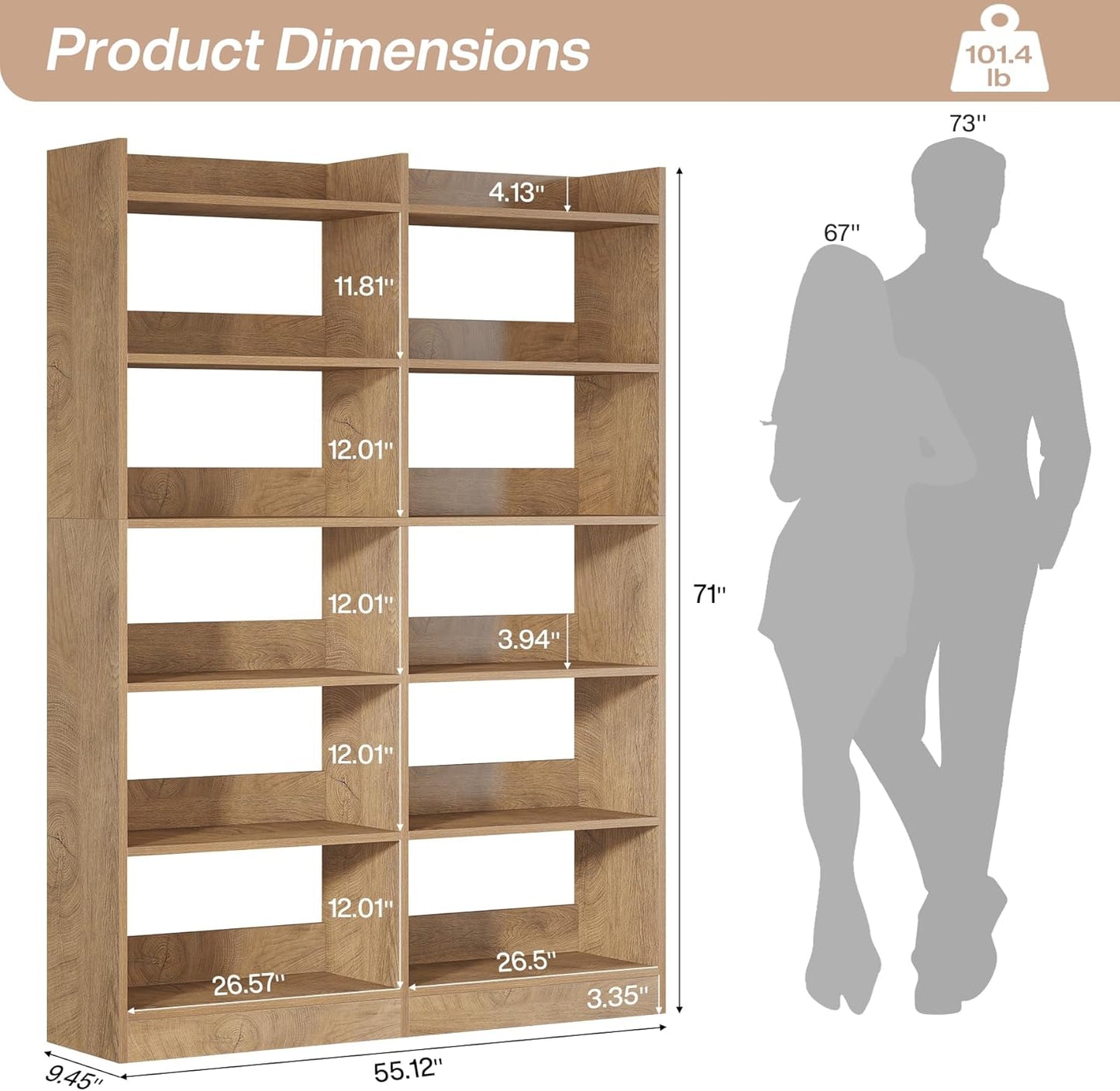 Tribesigns 70.87'' Tall Bookshelf - 6-Tier Rustic Brown Farmhouse Display Storage for Home & Office