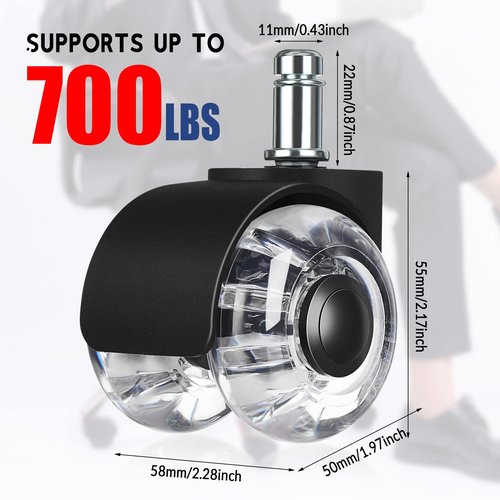 BBTO 20 Pcs Office Chair Wheels Replacement Bulk 2 Inch Swivel Heavy Duty Caster Wheels Rolling Desk Chair Casters Quiet for Hardwood Floors and Carpets, Easy Installation and Universal Fit