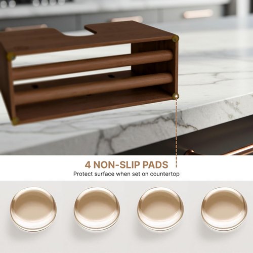 eBun Bamboo C Fold Paper Towel Dispenser – Wall Mount & Countertop Napkin Holder for Multifold, Z-Fold Styles, Modern Farmhouse Paper Towel Holder for Bathroom, Kitchen, Office & Commercial Use, Brown