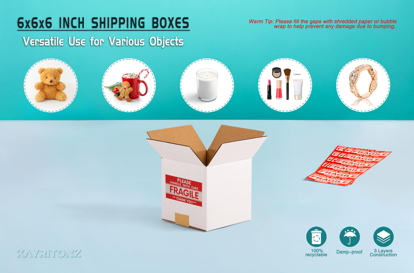 Kayritonz 6x6x6 inch Small Shipping Boxes, White, 15 Pack