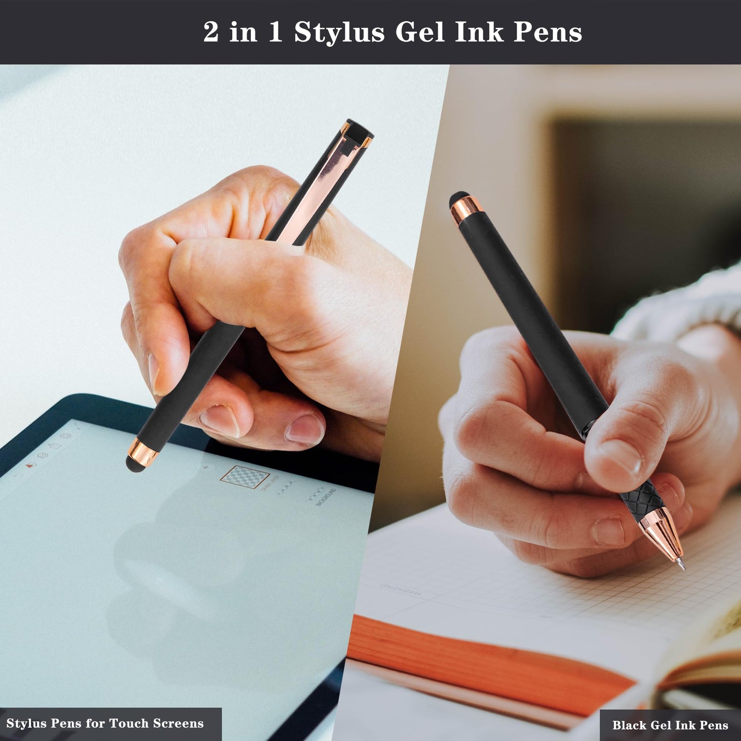Linbsunne Black Gel Pens 0.7mm Medium Point Pen Office Pens 2-in-1 Stylus Pens for Touch Screens Gel Ink Rollerball Pens for Writing (18 Pack-black)