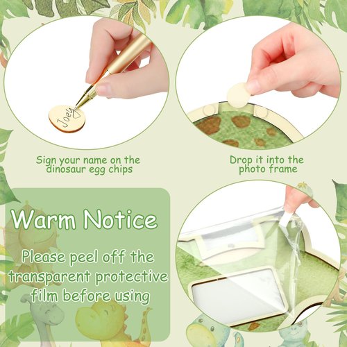 Wenqik 63 Pcs Baby Shower Guest Book Alternatives Set Baby Shower Decorations with Photo Frame Sonogram Frame Keepsake 60 Wood Slices Guest Book for Birthday(Dinosaur)