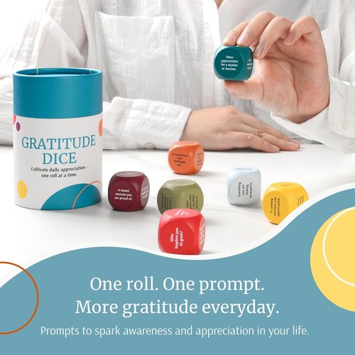 Gratitude Dice Set - Color-Coded Wooden Dice for Daily Reflection | Mindfulness & Self-Care Tool for Journaling, Therapy & Families
