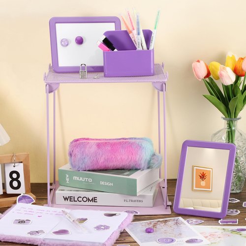 25PCS Locker Organizer Accessories, Purple Locker Accessories Kit, Girls Lockers Decorations, Magnetic Locker Accessories Set, Locker Decor, Back to School Essentials, with Locker Shelf, etc.