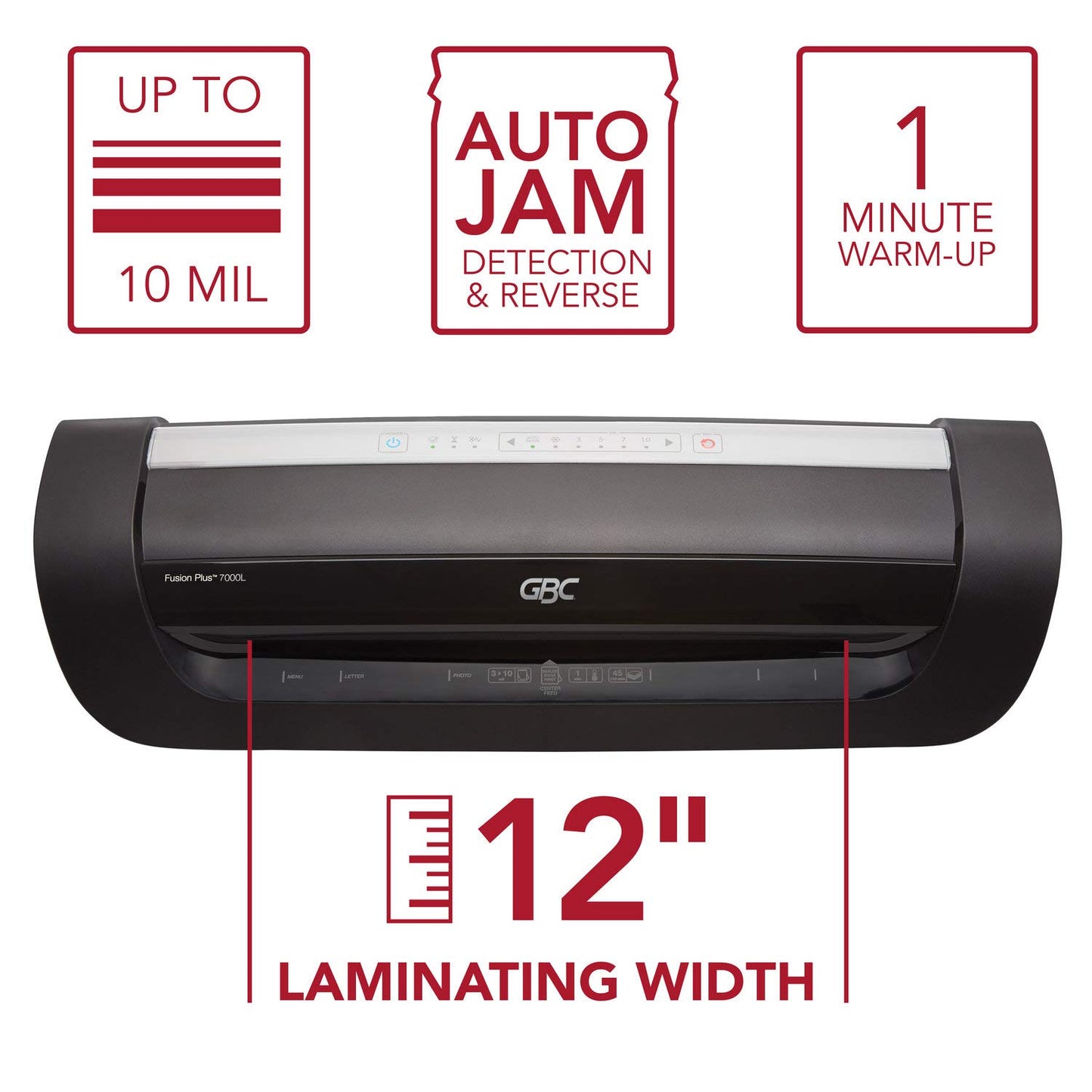 GBC Thermal Laminator Machine, Fusion 7000L, 12 Inch, 1 Min Warm-Up, 3-10 Mil, with 50 EZUse Laminating Pouches (1703098F)