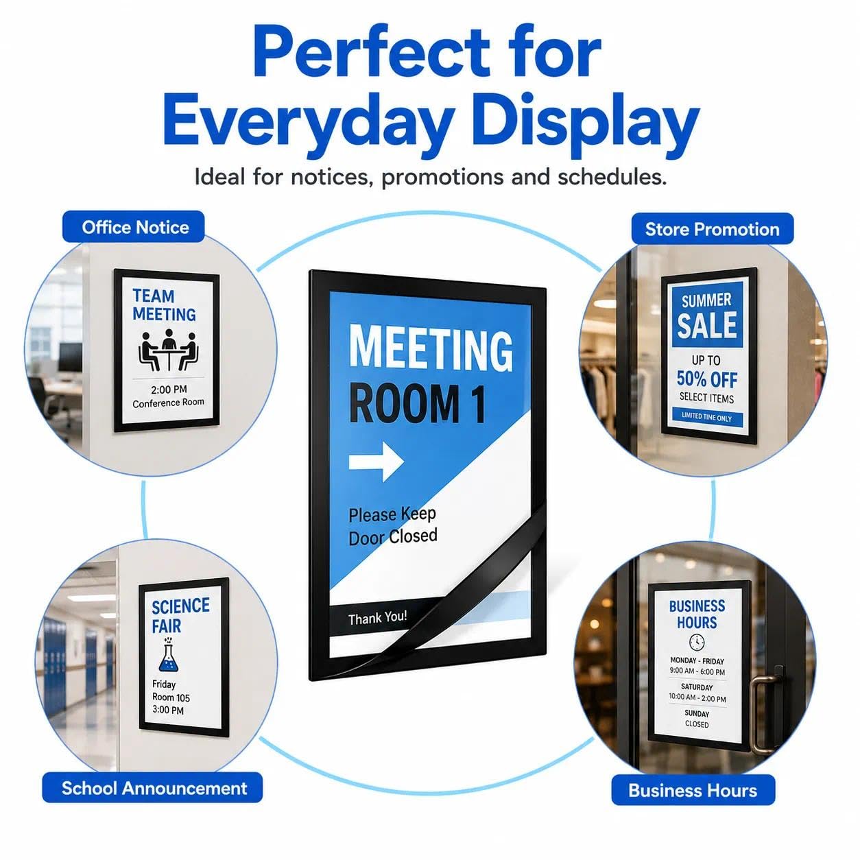 Magnetic Sign Holder 8.5 x 11, 5 Pack Self Adhesive Magnetic Frame for Letter Size Paper, Clear PVC Quick Change Sign Display Sleeve for Glass, Wall, Office, Store & Restaurant