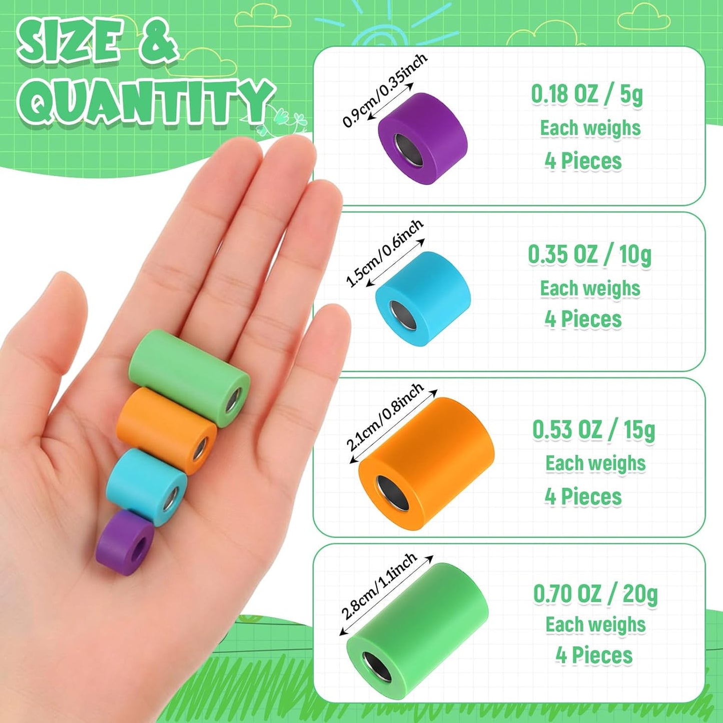 Skiennix Pencil Weights - Handwriting Aid for Kids & Special Needs | Adjustable 0.2-0.7 oz, Soothing Tones