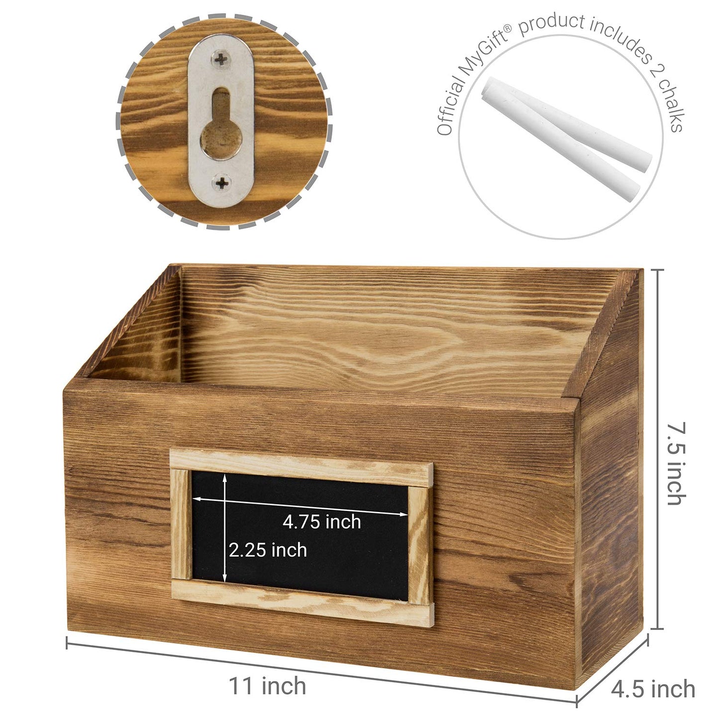 MyGift Rustic Burnt Wood Wall Mounted Mail, File & Magazine Holder Sorter Rack with Chalkboard Label, Set of 2
