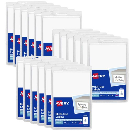 Avery Removable Labels, 4" x 6" Blank Labels, Laser/Inkjet Printable Labels, 40 Labels per Pack, 18 Packs, 720 Total Labels (5454)