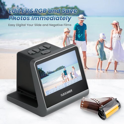 22MP Film and Slide Scanner with 5” LCD Screen, Convert Color & B&W Negatives & Slides 35mm, 126, 110 Film to High Resolution JPEG Digital Photos