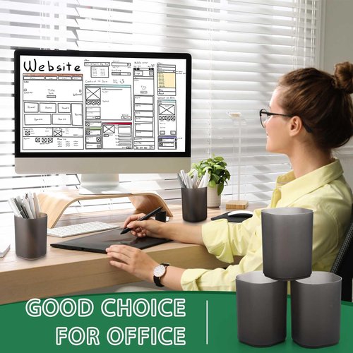 Sherr 50 Pack Black Pen Holders for Desk Pen Cups Bulk Pencil Organizer Makeup Brush Holder Matte Pencil Cups Ins Style for Office Home Back to School Supplies, 2.76 x 3.94 Inches