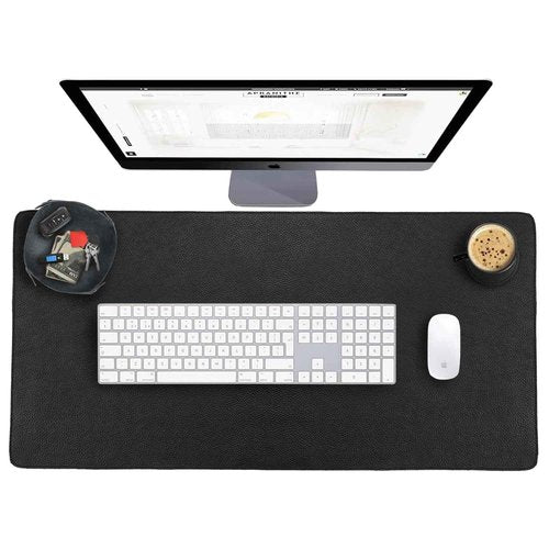 ELIZO Real Leather Desk Pad (31x15.6) - Large Computer Mat for Keyboard, Gaming, Laptop & Table - Black, 3mm Thick