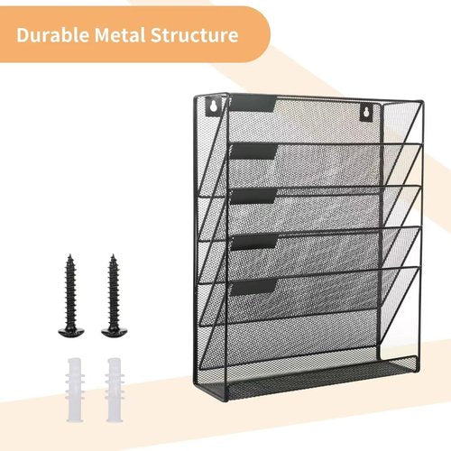 Modern Made Hanging Wall File Organizer - 6 Tiers Mail Organizer Wall Mounted - Multi Layer Wall Hanging File Organizer, Black Durable Metal Mail Holder