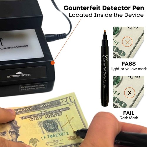 Dri Mark Tri Test 2.0 Counterfeit Bill Detector Machine w/AC Adapter - 2 Pack - 3 Tests in 1 - Paper, Security Strip and Watermark Tests, Accurate Money Tester Machine with Counterfeit Detection Pen