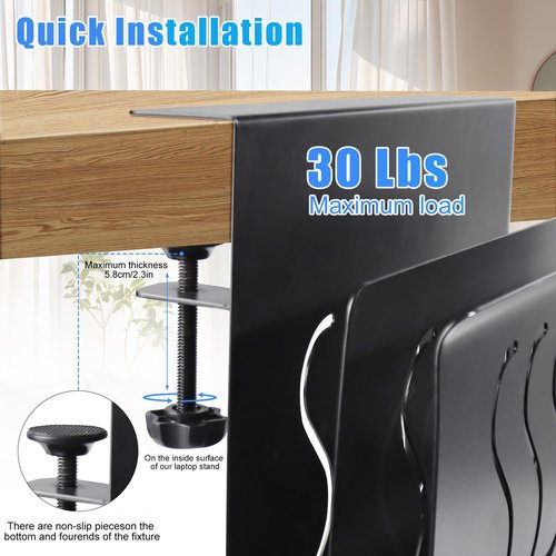 YSaekYeo 2 Tier Desk side storage,Under Desk Storage Clamp On Organizer with Magnetic Pen Holder, No Drill Hanging Under Laptop Holder for Office and Home，Black