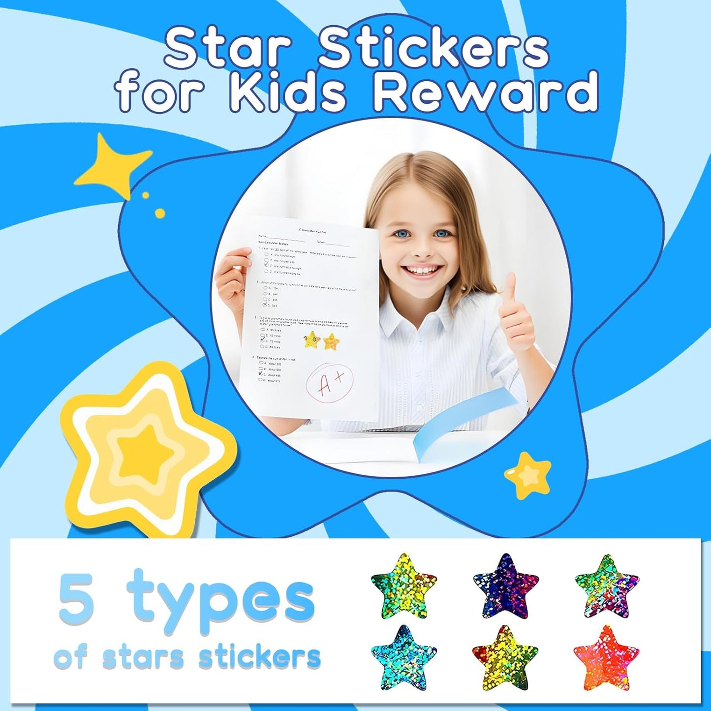 Skiennix Star Stickers - 1000 Pcs Holographic Foil Stars for Kids | 1 Inch | Perfect for Rewards & Charts