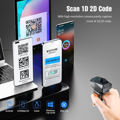 Eyoyo 2D Bluetooth Ring Barcode Scanner - Wearable Wireless Finger Scanner for iPhone & Android