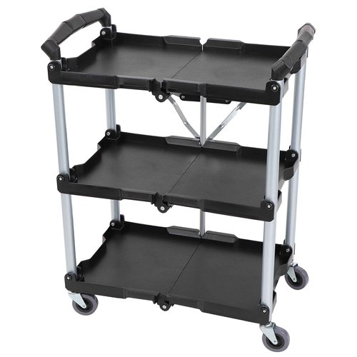 BISupply Rolling Carts with Wheels - 3 Tier Folding Push Utility Cart for Office, Restaurant, Warehouse, and Home