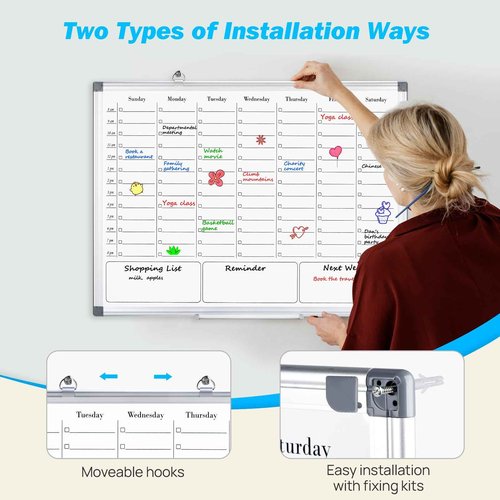 ONAVIA White Board Dry Erase Board for Wall, Magnetic Whiteboard Calendar 24" X 18", Weekly Calendar Whiteboard with Hourly Time Slots, Hanging Double-Sided White Board for Office,School,Home - 1 Pack
