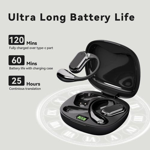 AI Translation Earbuds Real-Time, 144 Languages & Accents, Audifonos Traductores Inglés Español, Compatible with iOS & Android, Ideal for Travel, Business, Learning (Black)