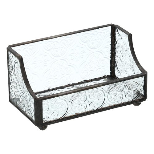 PATIKIL Business Card Holder for Desk, Mosaic Glass Business Card Holders Name Card Stand Organizer Cards Display for Office Exhibition, Clear