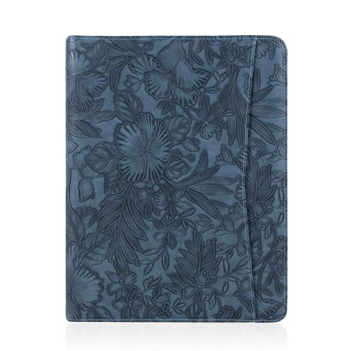Dark Blue Embossed Portfolio Binder,Padfolio for Men and Women,Vegan PU Leather Padfolio with Zipper,A4 Planner Folder with Laptop Pocket, WorkBinder Organizer for Resume/Interview
