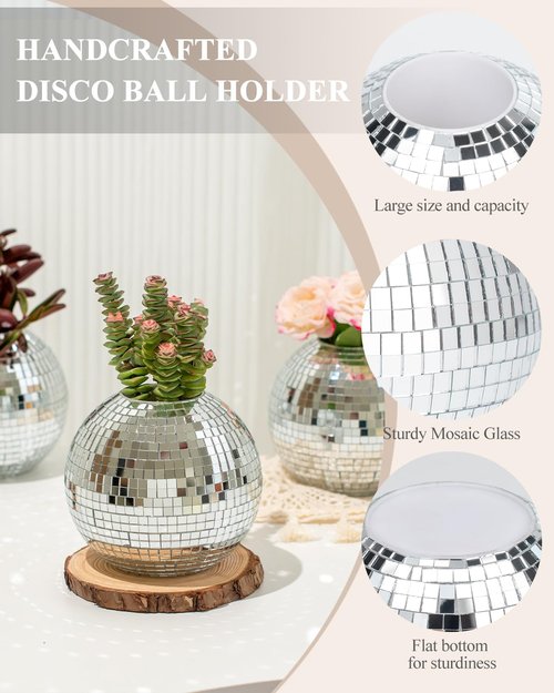 RGBDOT Disco Ball Pencil Holder for Desk - Pen & Makeup Brush Organizer with Silver Sequins, Disco Accessories Decor for Office, Home, or Bedroom - 4 in