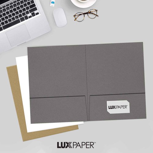 LUXPaper 9" x 12" Presentation Folders | Two Pocket | Smoke Gray | 100lb. Cover | 25 Qty