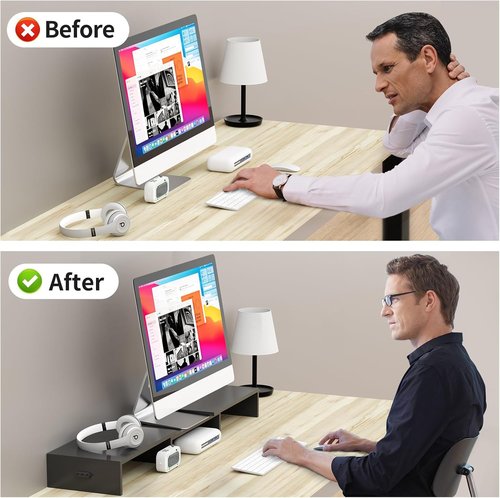 Pholiten Dual Monitor Stand Riser for 2 Monitors，Desktop Monitor Stand with Adjustable Length and Swivel Angles, Extra Long Multifunctional Stand up to 48.2" fit Computer Laptop Printer Max 44 lbs