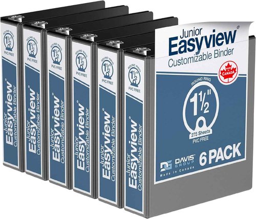 Davis Group Easyview Junior Binder, Premium Small Clear-View 3-Ring Binder for School, Office, or Home, Made in Canada, 1.5-Inch Mini Binder, 8.5"x5.5", Black