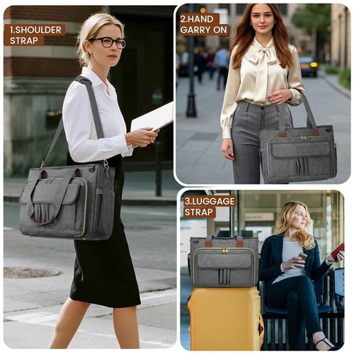 RAINSMORE Teacher Tote Bag 15.6 inch Laptop Bag for Women Work Bags Nurse Bag Lightweight Laptop Tote Computer Messenger Shoulder Bags with Insulated Pocket, Professional Laptop Briefcase