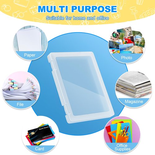 Bluedale 4 Pack A4 File Box Paper Organizers Holder, Transparent Document Paper Project Case, Plastic Paper Storage Container Box File Protector for Magazine, Scrapbook, Office School Supplies