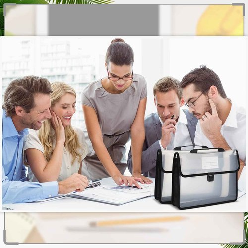 Colarr 15 Pcs Plastic Expanding File Folders with Handle and Snap Buckle Closure Waterproof Document Organizer Transparent Document Bag for Home Office School Organization (Black)