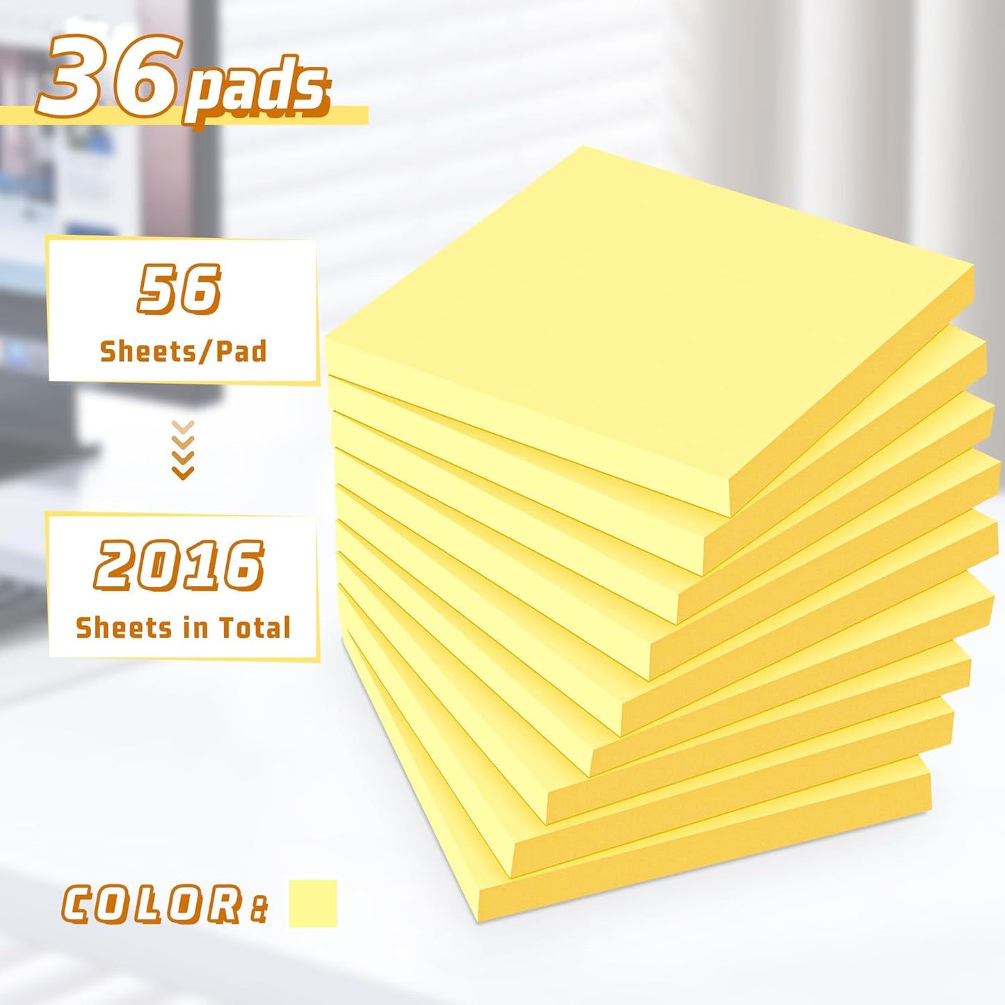 (36 Pack) Sticky Notes 3x3 in Post, 9 Bright Colors Self-Stick Note Pads it, Strong Adhesive, Easy to Post for Home, Office, Notebook