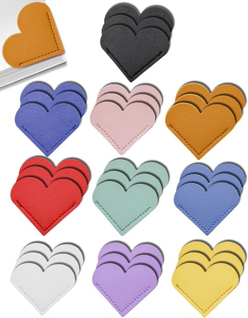 Skiennix 30Pcs Leather Heart Bookmarks - Cute Corner Bookmarks for Book Lovers Gifts