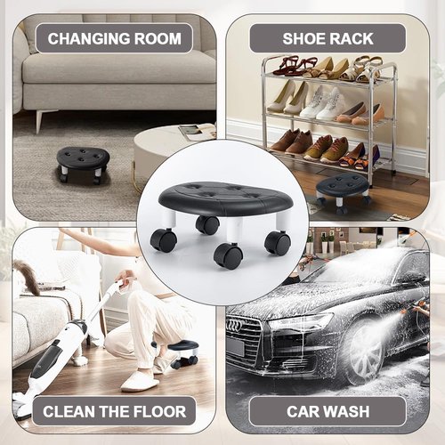 CasaZenith Rolling Stool, Low Rolling Stools with Wheels, 360° Rotating Flexible Seating with Plastic Surface, Rollings Step Stool on Wheel for Home Office Garage Pedicure Mechanic Cleaning Floor