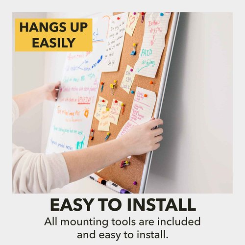 White Board and Cork Board Combo (36x48) Vision Board for 2025 - Half Bulletin Corkboard with Dry Erase Whiteboard Combination for Office or Home, Memo Board