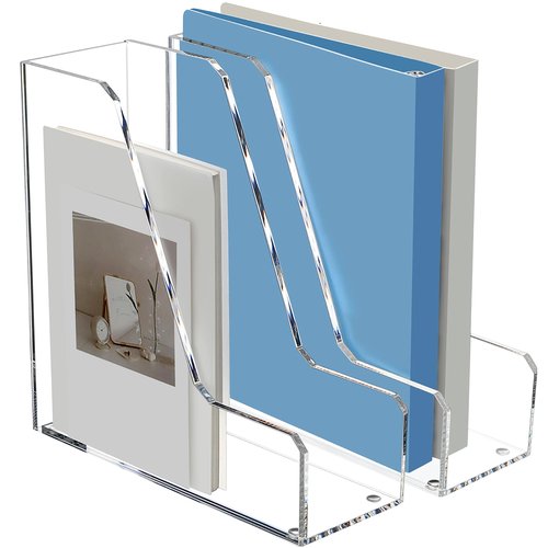 SANRUI 2 Pack Acrylic Magazine File Holder, Vertical File Sorter Holders Desk Organizer, Clear Folder Organizer Document Rack for Office Desktop, Home Workspace, 8.66inx8.46inx3.15in