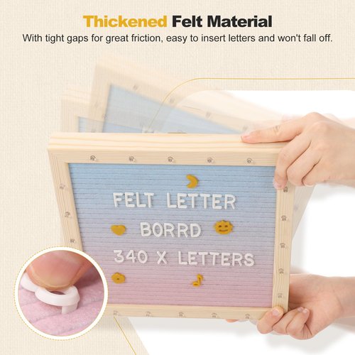 Lewondr Felt Letter Board, 10"×10" Wooden Letter Board Sign, Changeable Message Board with 20 LED Lights & 340 Letters, Pregnancy Baby Announcement Sign, First School Day Board, Colorful