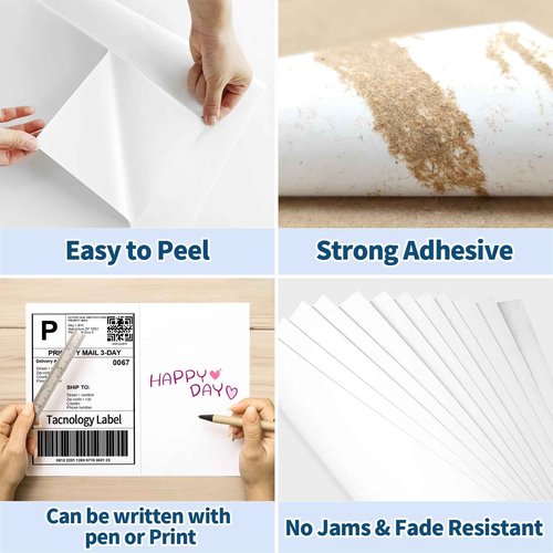 Tacnology 500 Sheets 1000 Labes 8.5"x5.5" Half Sheet Self Adhesive Shipping Labels for Laser & Inkjet Printers, 2 per Page Shipping Mailing Labels, 5 1/2 x 8 1/2 Permanent Adhesive Paper