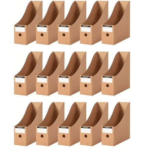 Foldable Desk File Holder Organizer Sturdy Cardboard Magazine Storage Box Document Rack with Blank Label Stickers for Home School Office (15, Brown)