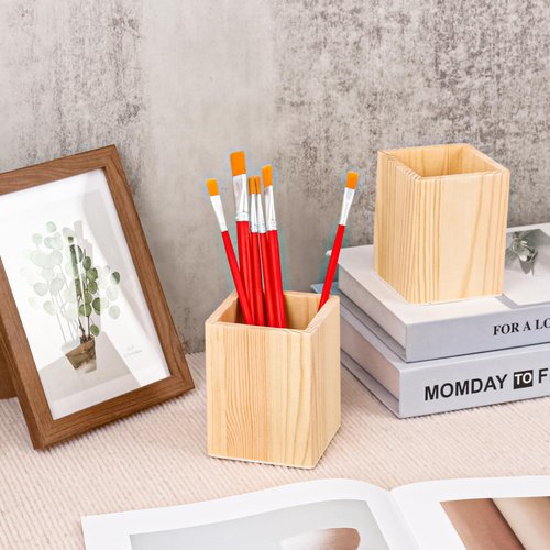 IHDYPPEW 24 Pack Square Unfinished Wooden Pencil Holder, 3 x 3 x 4 Inch Wood Pencil Cup Holder, Wood Crafts Pencil Cup for Desk, Office, DIY Project