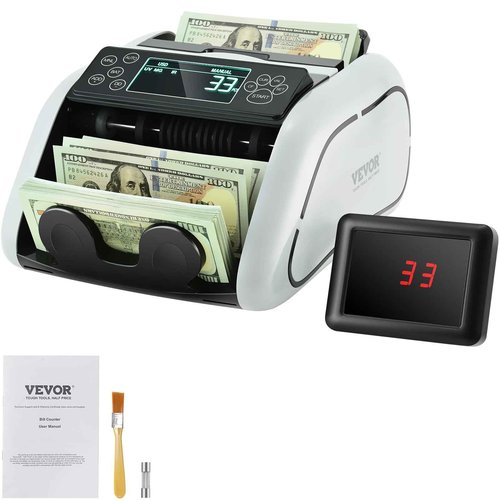 VEVOR Money Counter Machine, Bill Counter with UV/MG/IR/DD/DBL/HLF/CHN Counterfeit Detection, Counting/Value Count/Add/Batch Modes, USD/EUR Money Counting Machine with LCD Display for Small Business