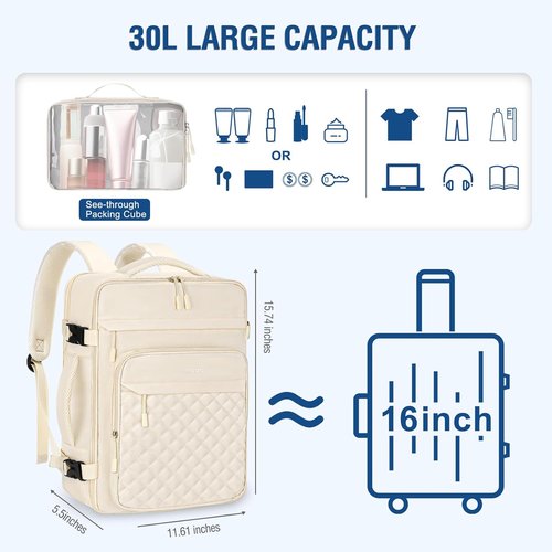 MOSISO Travel Backpack - 15-15.6 Inch Quilted Laptop Bag with USB Port & Packing Cubes | Beige