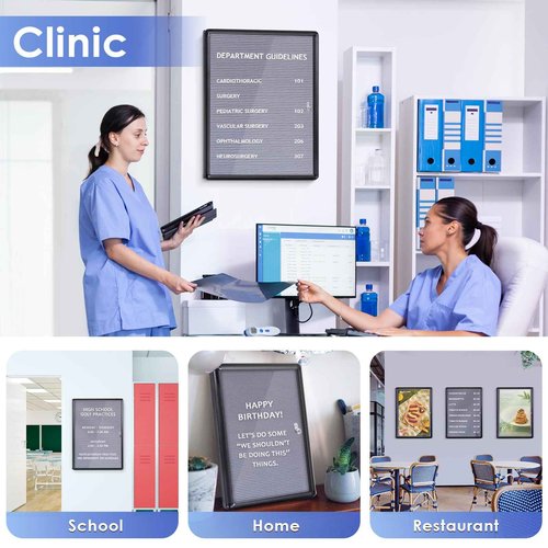S SWANCROWN Enclosed Bulletin Board with Locking Door 26x20 in, Lockable Felt Letter Board Sign Tamperproof Message Board for Office School Home, Black Aluminum Frame, Grey