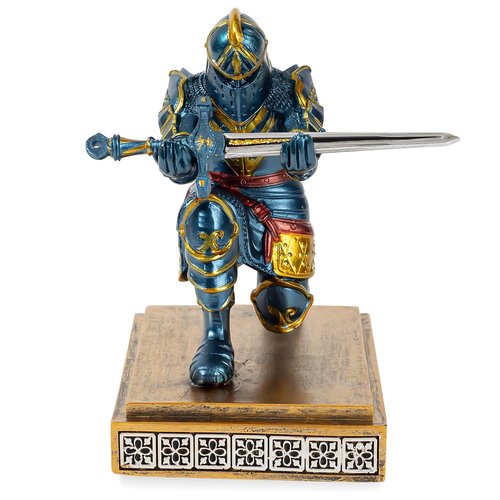 MACLARONX Kneeling Knight Pen Holder with Sword Medieval Warrior Fancy Pencil Stand for Office Desk Home Decor for Men Father Husband Armor Soldier Statue