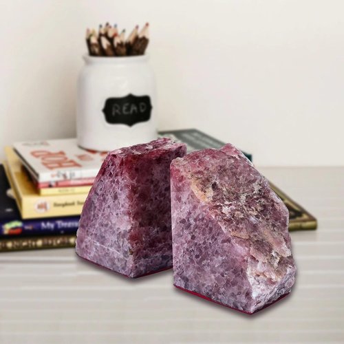 Red Strawberry Quartz Bookends Heavy Duty Healing Crystal Stone Book Holders Decorative Book Ends Office Home Decor Large 1 Pair 4-6 Lbs
