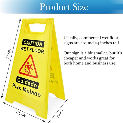 4-Pack Caution Wet Floor Sign - Bright Yellow Double-Sided A-Frame | 17.5" Height, Bilingual Message