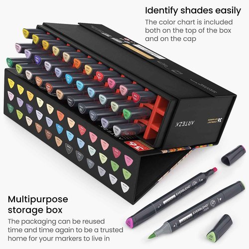 ARTEZA Alcohol Markers Set of 36 Tropical Tones, Medium Chisel and Brush Nib, Dual Tip Brush Markers for Drawing and Sketching