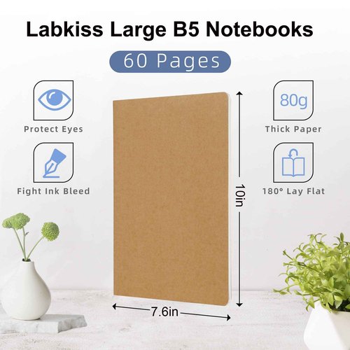Labkiss 30 Pack Large B5 College Ruled Notebook & Journal Bulk, Kraft Cover, B5 Size, 7.6x10 inch, 60 Pages, Line Thick Paper, Subject Note Pad Planner Set for Women Men Kids Traveler Student Office